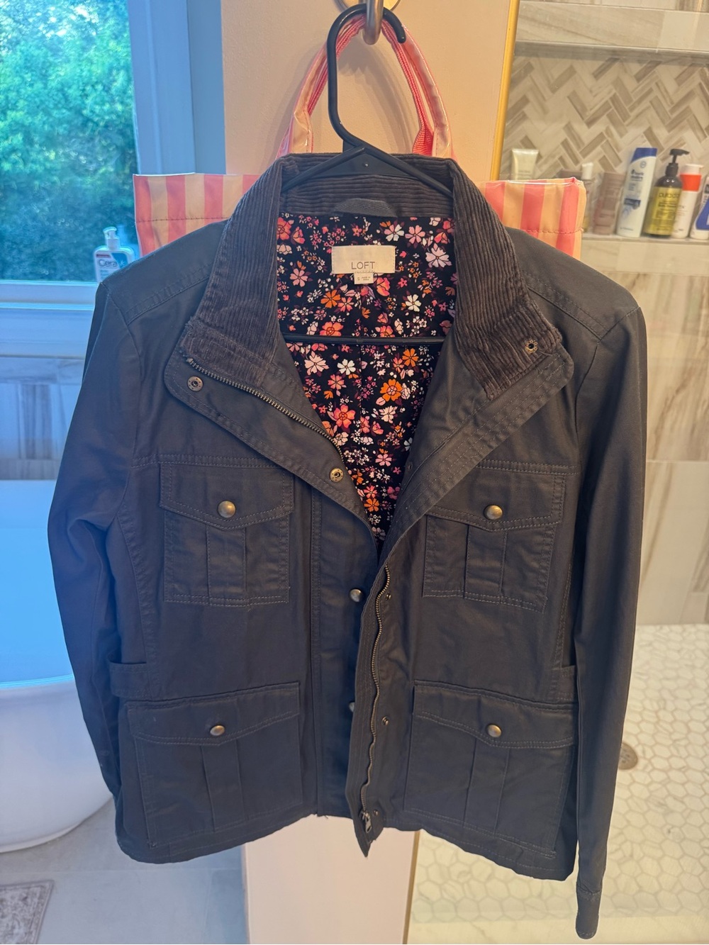 LOFT Green Field Jacket with Floral Interior-Small